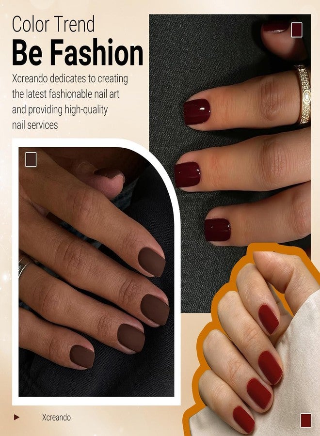 XCREANDO Wine Dark Red Press on Nails Short Square, Short Fake Nails Glue on Square Nails Press ons, Gel Glue on Nail Stick on Nail for Women Thick Reusable Solid Color Acrylic Nail 24pcs - Image 5